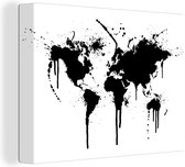 Canvas Wereldkaart - 160x120 - Wanddecoratie Wereldkaart - Inkt - Zwart