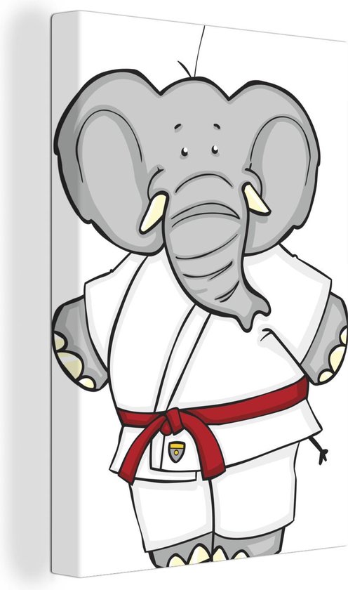 Canvas Schilderij Een illustratie van een olifant in judo kleding - 40x60 cm - Wanddecoratie