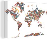 Canvas Wereldkaart - 60x40 - Wanddecoratie Wereldkaart - Versiering - Kleuren