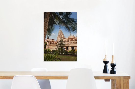 De bekende Swaminarayan-tempel van Rajkot in India Canvas 90x140 cm - Foto print op Canvas schilderij (Wanddecoratie woonkamer / slaapkamer)
