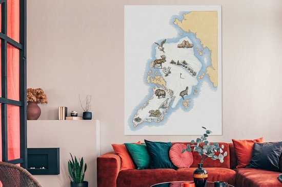 Une carte du Groenland avec des illustrations sur toile 120x160 cm - Tirage photo sur toile (Décoration murale salon / chambre) XXL / Groot format!