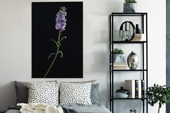 Une toile violette de couleur violette sur fond noir 90x140 cm - Tirage photo sur toile (Décoration murale salon / chambre) / Peintures Fleurs sur toile