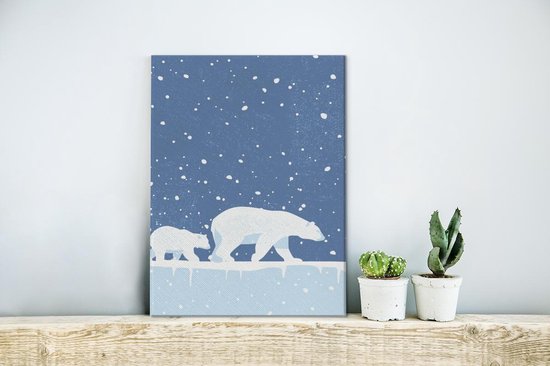 Canvas Schilderij Een illustratie van twee ijsberen in de sneeuw - 30x40 cm - Wanddecoratie