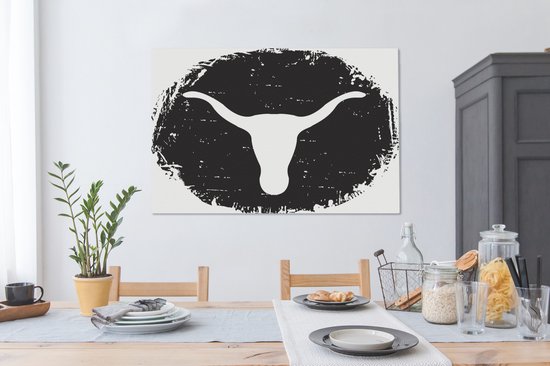 Une illustration de la toile Texas Longhorn 140x90 cm - Tirage photo sur toile (Décoration murale salon / chambre) / Peintures sur toile Animaux de la ferme