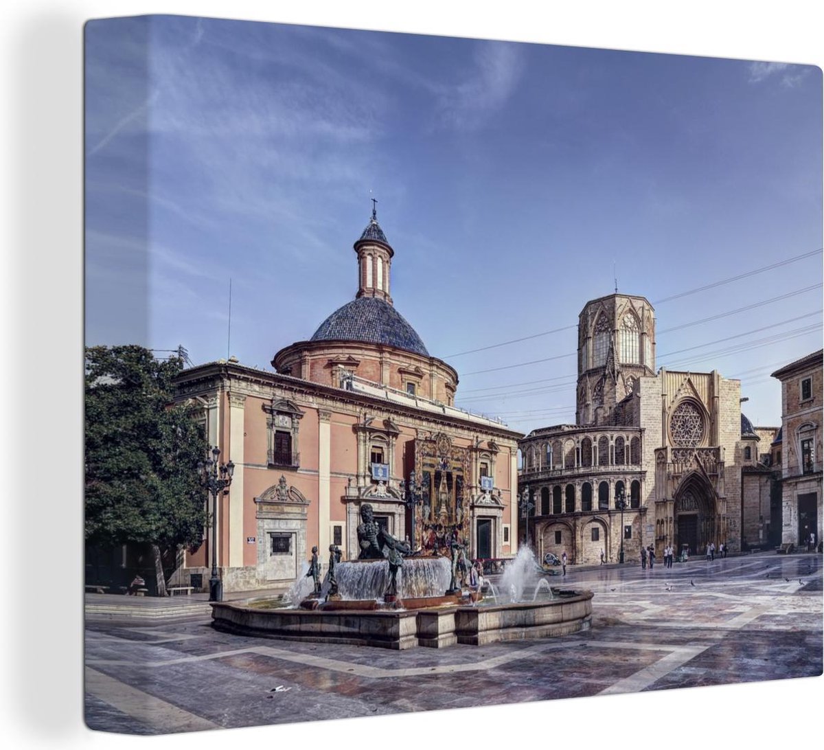 Canvas Schilderij Valencia - Fontein - Architectuur - 120x90 cm - Wanddecoratie