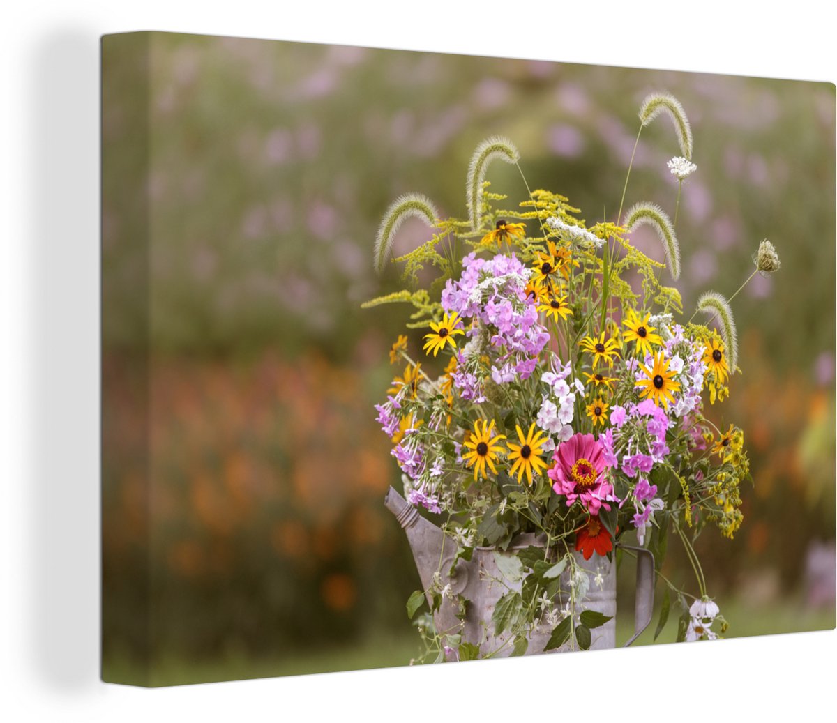 Canvas Schilderij Bloemen - Gieter - Kleur - 30x20 cm - Wanddecoratie