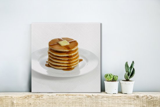 Pile de crêpes au beurre et au sirop toile 2cm 20x20 cm - petit - Tirage photo sur toile (Décoration murale salon / chambre)