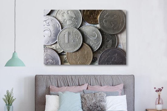 Tableau sur toile Un gros plan des différentes pièces du rouble - 150x100 cm - Décoration murale