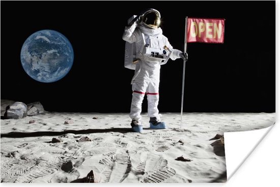 schijf transfusie Verdachte Astronaut in de ruimte met een vlag poster 180x120 cm - Foto print op Poster...  | bol.com