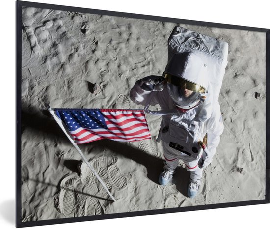 Foto: Fotolijst incl poster astonaut amerika vlag 60x40 cm posterlijst