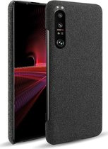 Sony Xperia 1 III Hoesje Hard Plastic Stof Textuur Back Cover Zwart