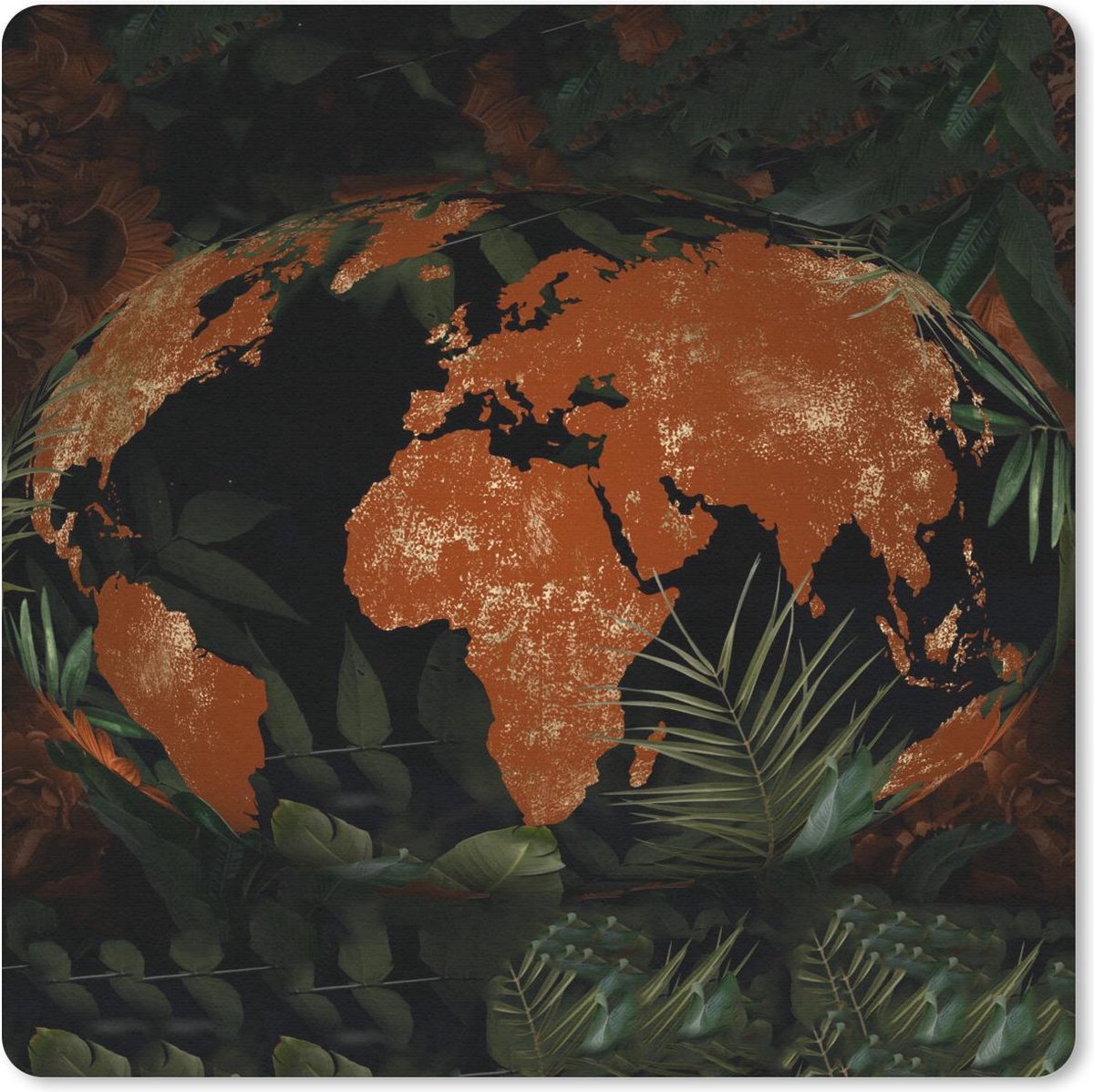 Muismat 30x30 cm - Mousepad Wereldkaart - Planten - Rood - Muismatten