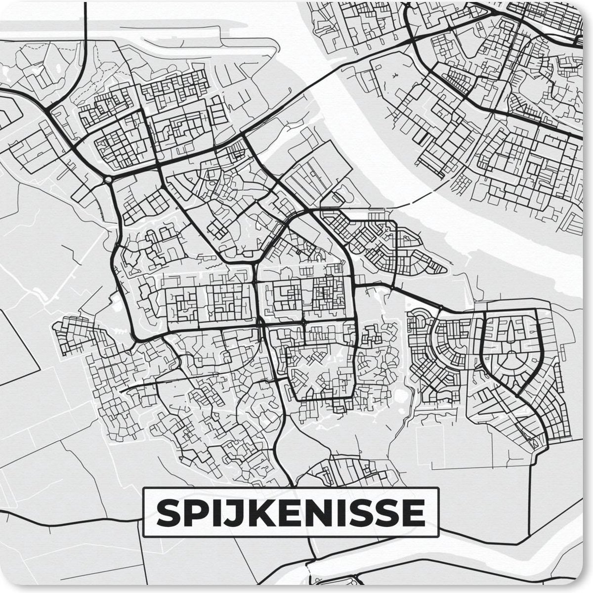 Muismat 20x20 cm - Mousepad Stadskaart - Spijkenisse - Grijs - Wit - Muismatten