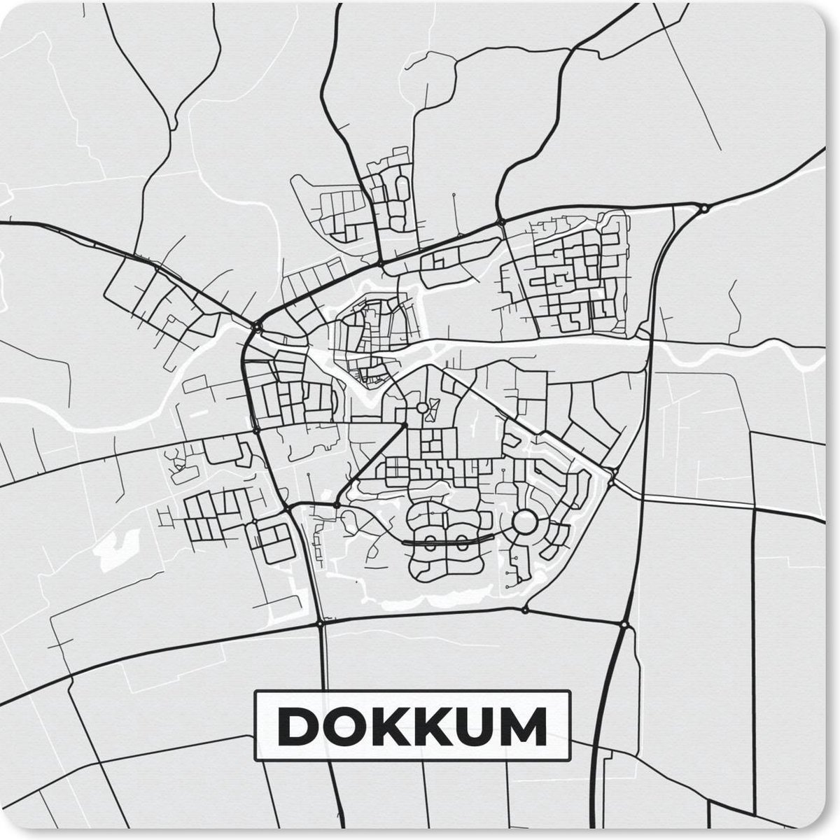 Muismat 20x20 cm - Mousepad Stadskaart - Dokkum - Grijs - Wit - Muismatten