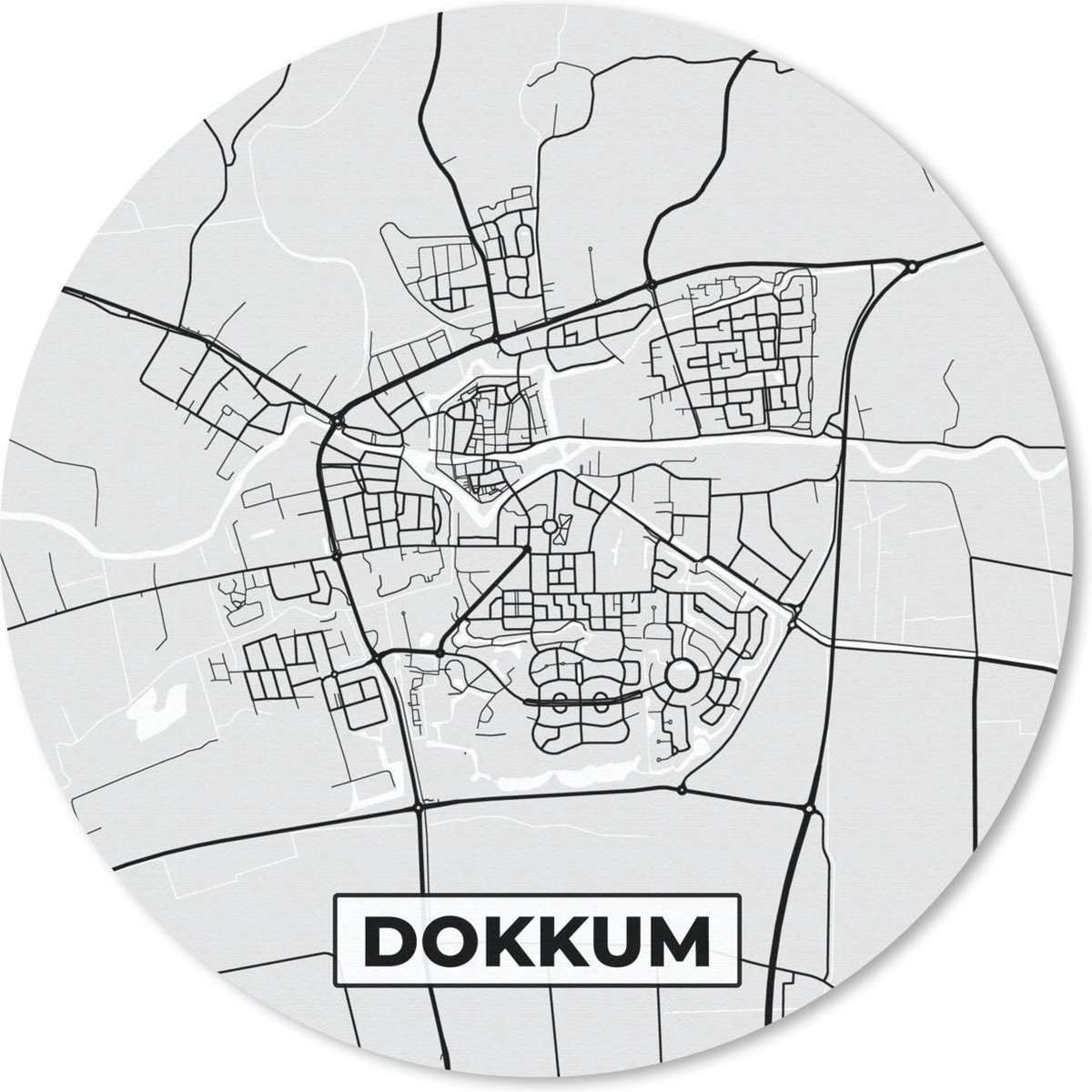 Muismat rond 30x30 cm - Mousepad Stadskaart - Dokkum - Grijs - Wit - Ronde muismatten