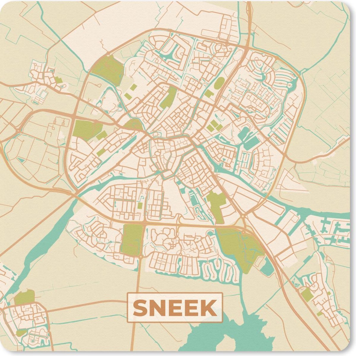 Muismat 20x20 cm - Mousepad Plattegrond - Sneek - Vintage - Muismatten - Stadskaart