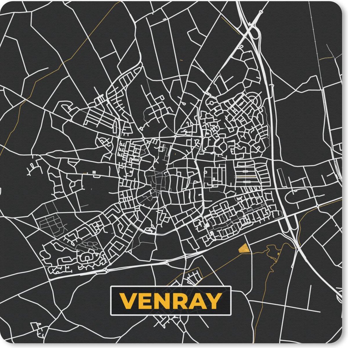 Muismat 30x30 cm - Mousepad Stadskaart - Venray - Goud - Zwart - Muismatten