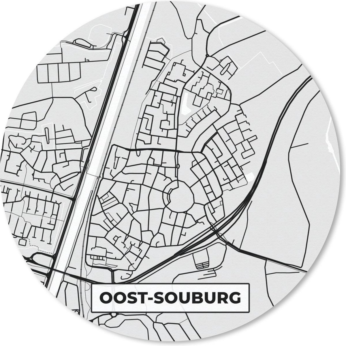 Muismat rond 30x30 cm - Mousepad Stadskaart - Oost-Souburg - Grijs - Wit - Ronde muismatten