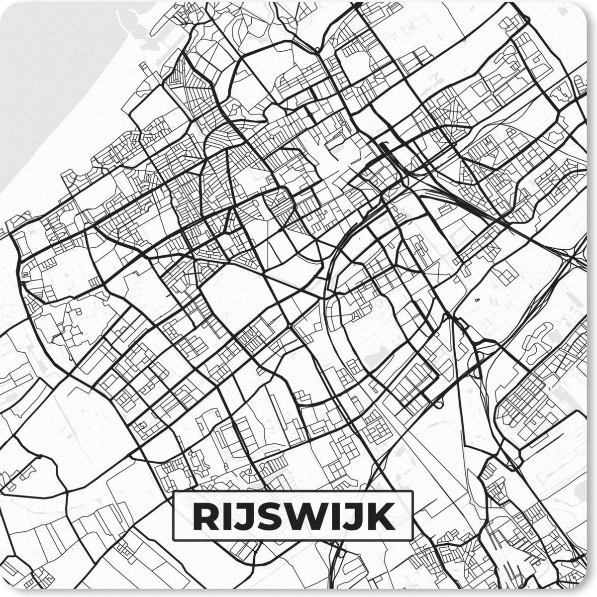 Muismat 30x30 cm - Mousepad Kaart - Rijswijk - Zwart - Wit - Muismatten