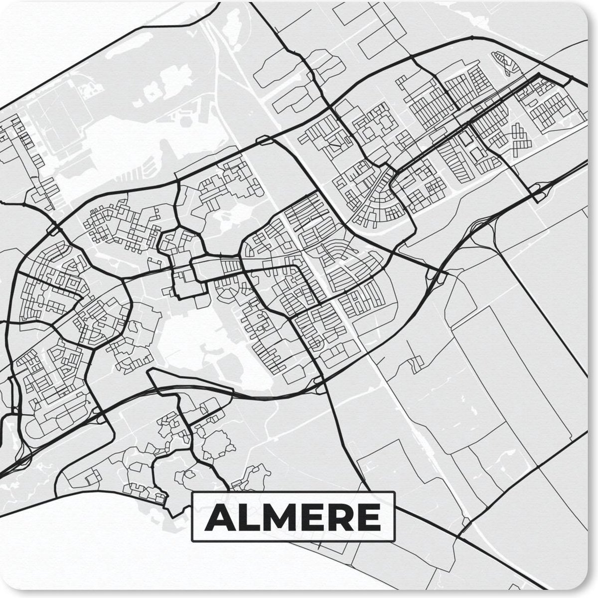 Muismat 30x30 cm - Mousepad Stadskaart - Almere - Grijs - Wit - Muismatten