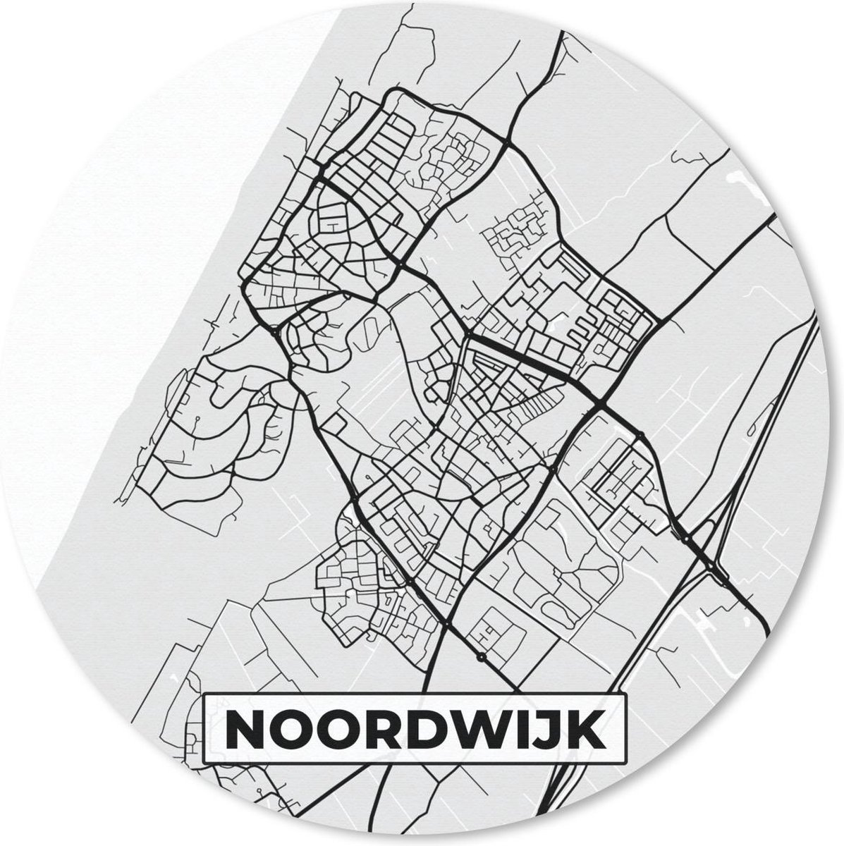 Muismat rond 20x20 cm - Mousepad Stadskaart - Noordwijk - Grijs - Wit - Ronde muismatten