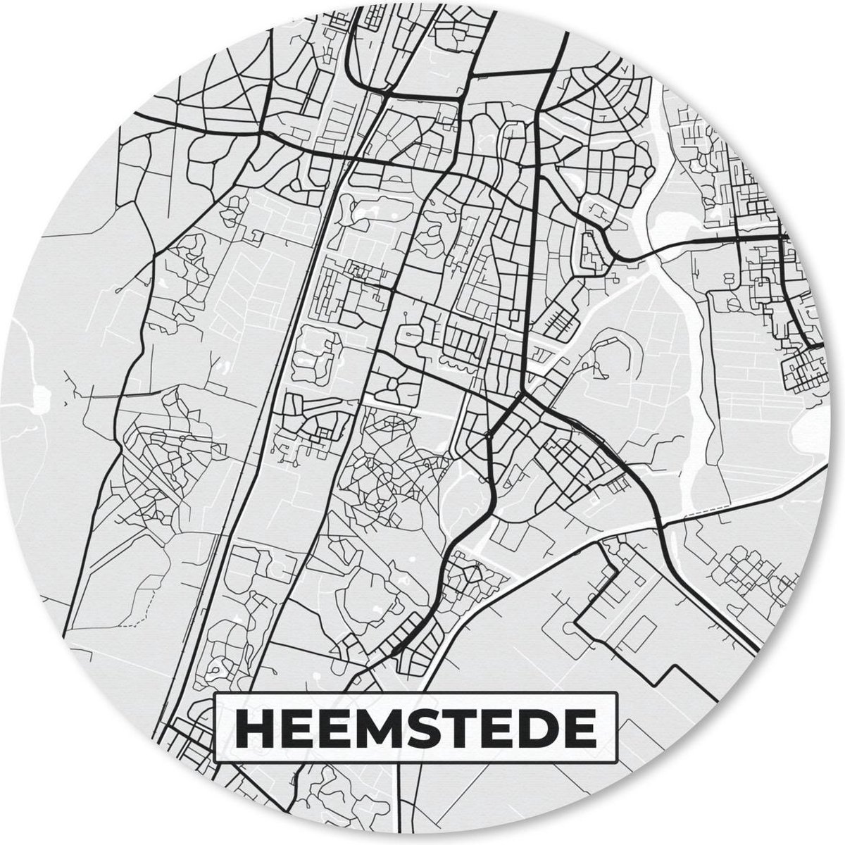 Muismat rond 30x30 cm - Mousepad Stadskaart - Heemstede - Grijs - Wit - Ronde muismatten