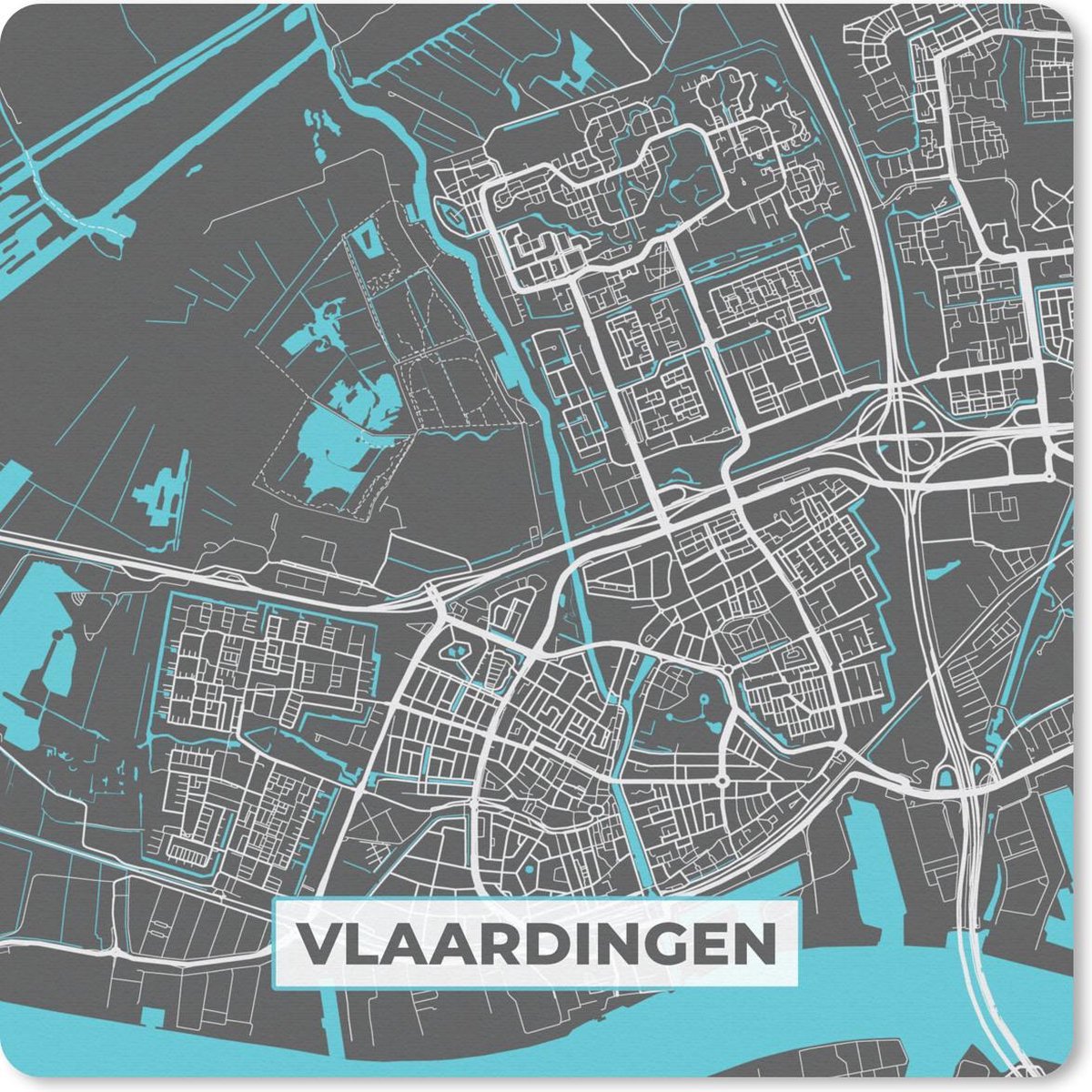 Muismat 30x30 cm - Mousepad Stadskaart - Vlaardingen - Grijs - Blauw - Muismatten