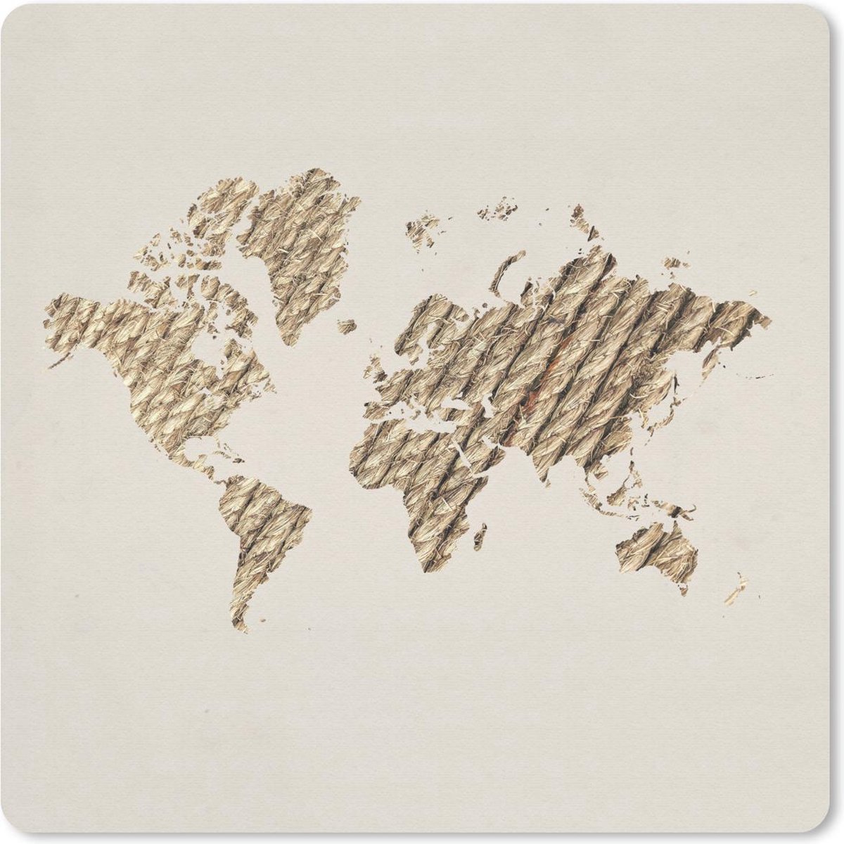 Muismat 30x30 cm - Mousepad Wereldkaart - Touw - Beige - Muismatten