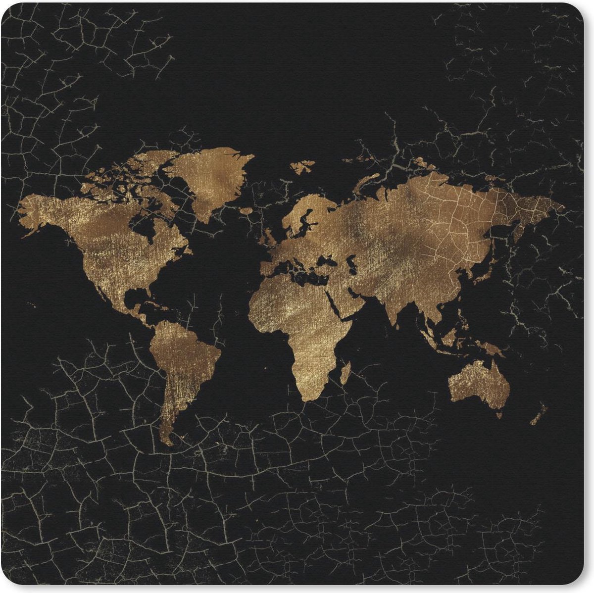 Muismat 30x30 cm - Mousepad Wereldkaart - Lijn - Bruin - Muismatten