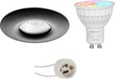 Mi-Light MiBoxer - LED Spot Set GU10 - Smart LED - Wifi LED - Slimme LED - 4W - RGB+CCT - Aanpasbare Kleur - Dimbaar - Pragmi Luno Pro - Waterdicht IP65 - Inbouw Rond - Mat Zwart - Ø82mm - BS