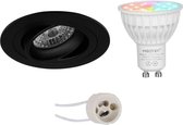 Mi-Light MiBoxer - LED Spot Set GU10 - Smart LED - Wifi LED - Slimme LED - 4W - RGB+CCT - Aanpasbare Kleur - Dimbaar - Primux Alpin Pro - Inbouw Rond - Mat Zwart - Kantelbaar Ø92mm