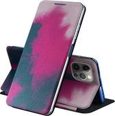 Voor iPhone 12/12 Pro Voltage Aquarel Patroon Huid Voelen Magnetische Horizontale Flip PU Lederen Case met Houder (Berry)