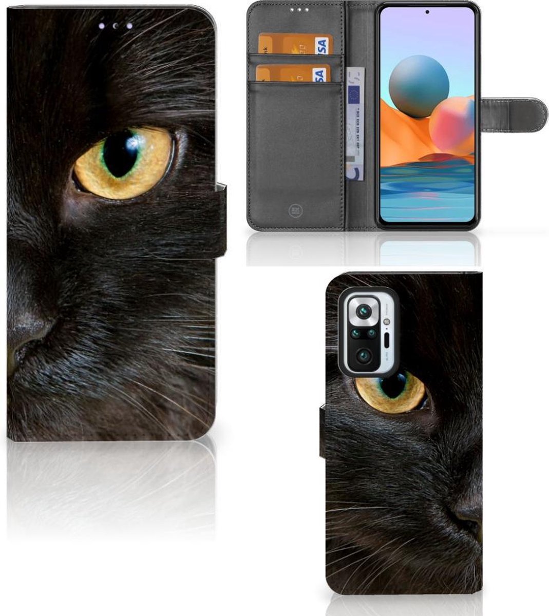 Book Case voor Xiaomi Redmi Note 10 Pro Telefoonhoesje met Pasjes Zwarte Kat