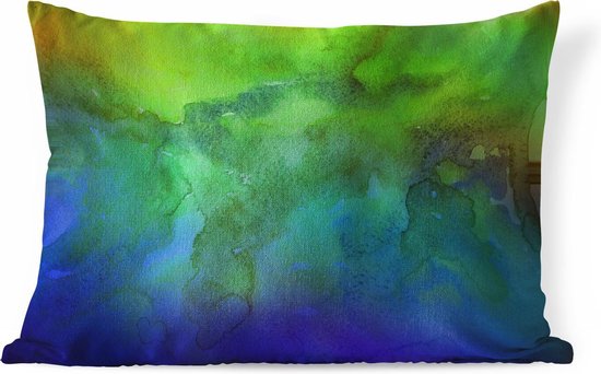 Sierkussens - Kussen - Abstract werk gemaakt van waterverf en groene en donkerblauwe kleuren - 60x40 cm - Kussen van katoen