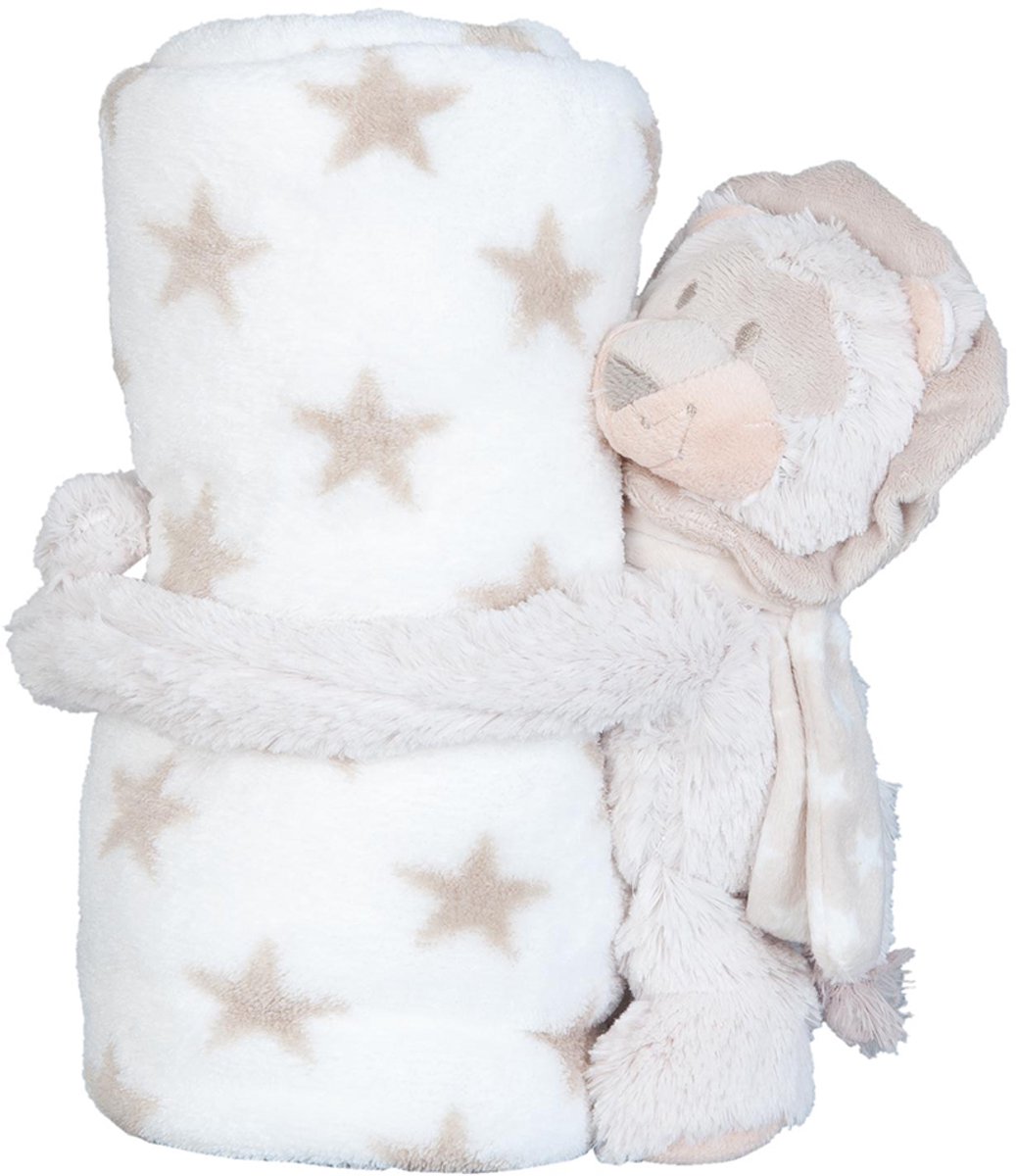 Clayre & Eef Plaid met Knuffel 75*100 cm  / 13 cm Beige Polyester Sterren