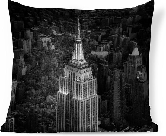 Sierkussens - Kussen - Luchtfoto van Empire State building -zwart-wit - 60x60 cm - Kussen van katoen
