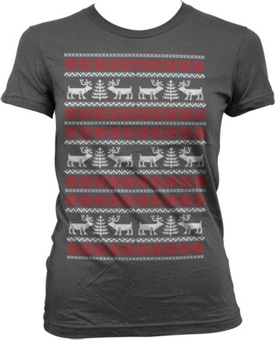 Dames Fun Tshirt -S- Christmas Knit Pattern Grijs