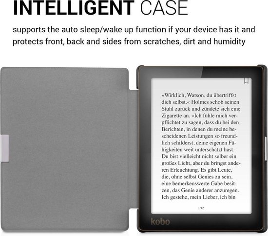 kwmobile e-reader hoesje geschikt voor Kobo Aura Edition 1 hoes - E reader flip case met magnetische sluiting - Ereader cover - Slapende Uil design in turquoise / bruin / mintgroen van Merkloos — afbeelding 3