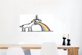 Poster Een illustratie van een eenhoorn die een regenboog uitspuwt - Meisjes - Kinderen - Kindje - 90x60 cm