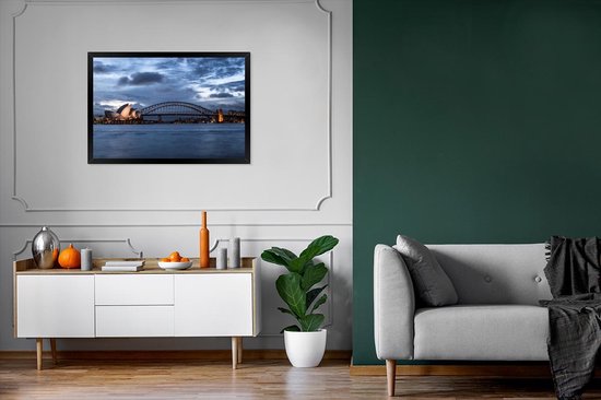Fotolijst incl. Poster - Het Opera van Sydney en de Sydney Harbour Bridge in Australië - 90x60 cm - Posterlijst