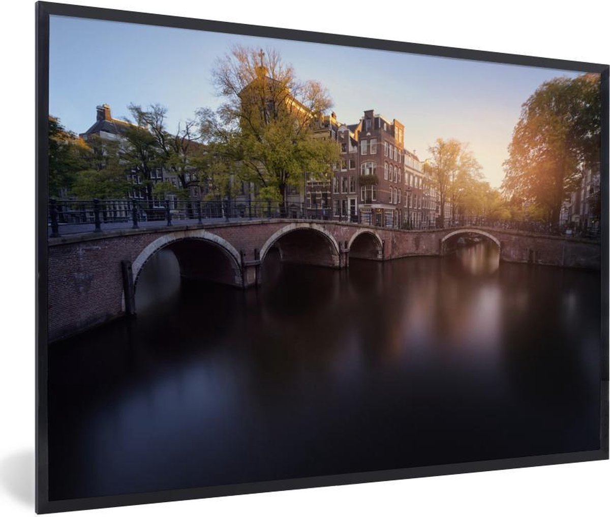 Gards Tuinposter Amsterdamse Brug Bij Een Gracht Met Zonsondergang 100x100 Cm Tuindoek Tuindecoratie Wanddecoratie Buiten Tuinschilderij