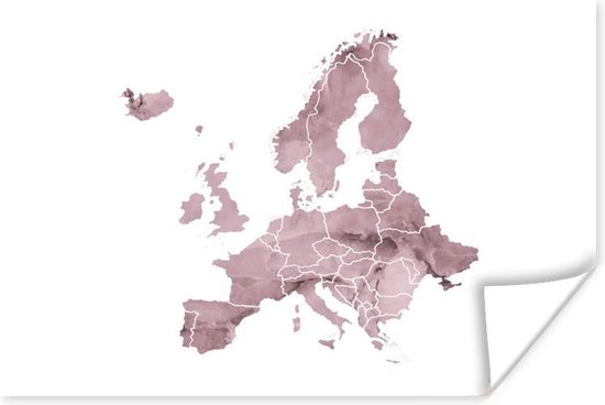Europakaart in paarse waterverf 60x40 cm - Foto print op Poster (wanddecoratie woonkamer / slaapkamer)