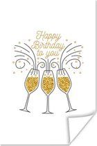 Citation ' Happy Birthday to you' avec des verres à champagne sur fond blanc 80x120 cm