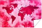 Poster - Wereldkaart - Rood - Roze - 120x80 cm