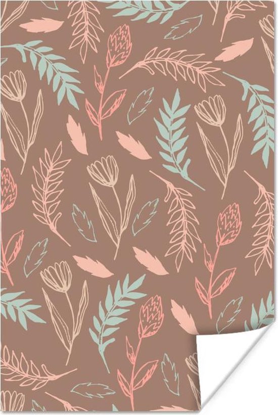 Motif feuilles et fleurs sauvages 80x120 cm / Poster Fleurs