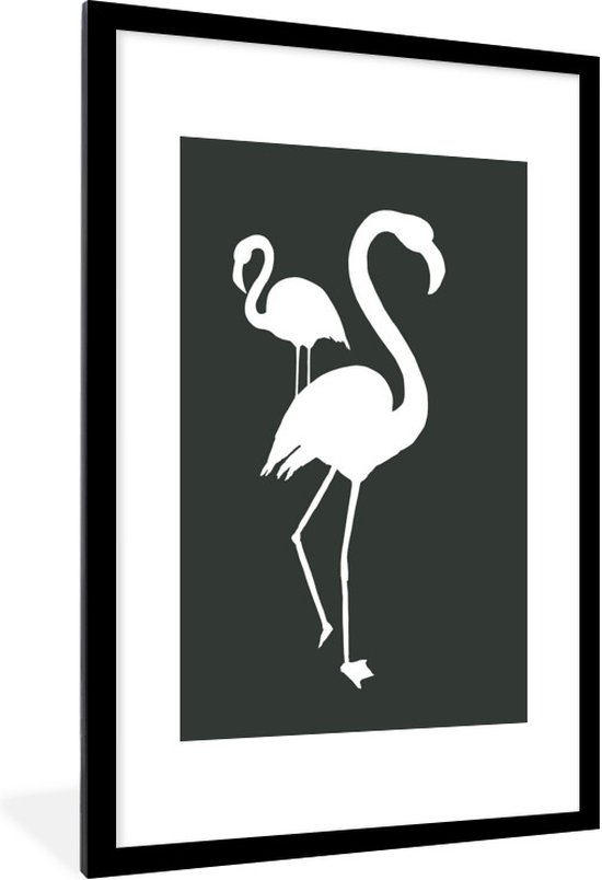 Fotolijst incl. Poster - Illustratie - Flamingo - Wit - 60x90 cm - Posterlijst