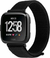 Nylon Smartwatch bandje - Geschikt voor Fitbit Versa / Versa 2 nylon bandje - zwart - Horlogeband / Polsband / Armband