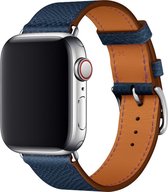 Compatible apple watch bandje - By Qubix - Lederen bandje - Donkerblauw - Geschikt voor Apple Watch 42mm / 44mm / 45mm - Apple watch series 3/4/5/6/7