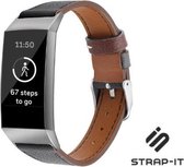 Leer Smartwatch bandje - Geschikt voor  Fitbit Charge 4 leren vrouwenbandje - zwart - Strap-it Horlogeband / Polsband / Armband