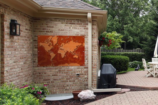 Carte du monde difficile avec des tons rouille.Affiche de jardin 120x80 cm
